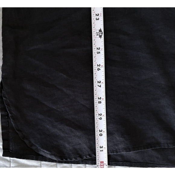 Garnet Hill Black Easy Linen Tunic Top Sz M Long Sleeve Button Up Minimalist - Picture 15 of 15
